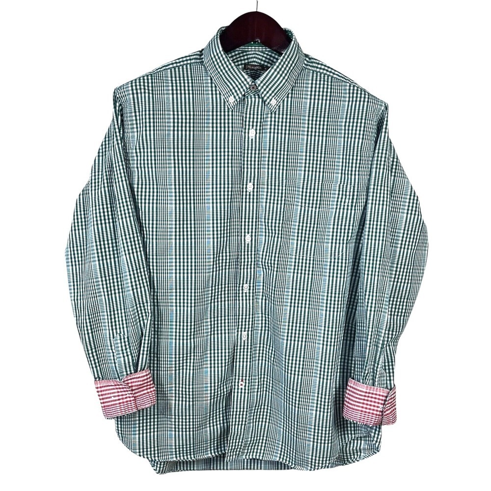 J McLaughlin Collis Shirt Mens M Green Glen Plaid Classic Button Down Ivy Preppy